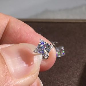 5pcs Round Cut Square Setting Simulated Diamonds Silver Earrings Studs